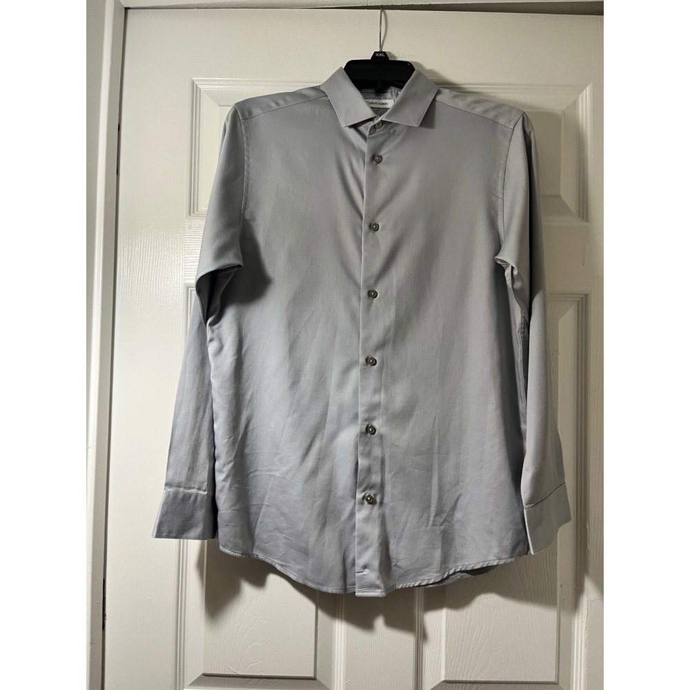 Calvin Klein Mens Regular Fit Dress Shirt Light Gray Long Sleeve Size 18 K871033